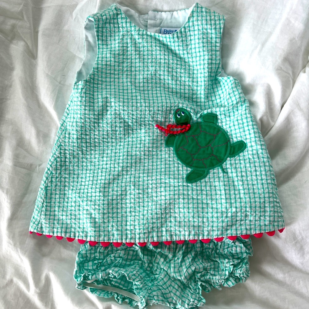 12m Bailey Boys float / bloomer set pink and green turtle